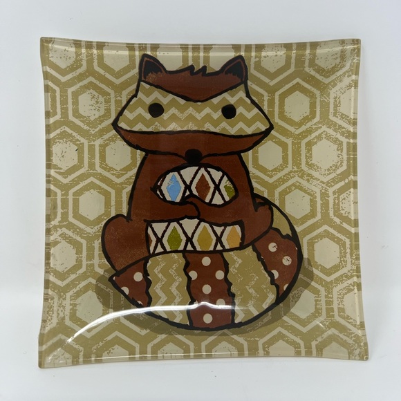 Foxy Fun 6” Square Glass Plate Trinket Dish Bowl - Picture 1 of 6